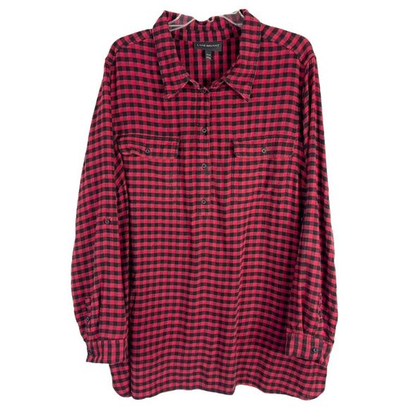 Lane Bryant Plus Size 22 24‎ Top Check Red Black Soft Collar Flannel Pockets 443 - Picture 7 of 7